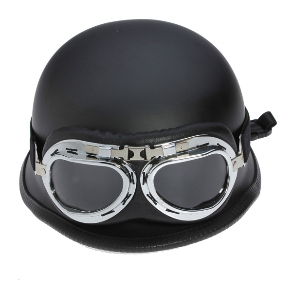 Black 59-60cm/23.2-23.6in Motorcycle Half Face Helmet With Removable Goggle Cruiser Biker Matte